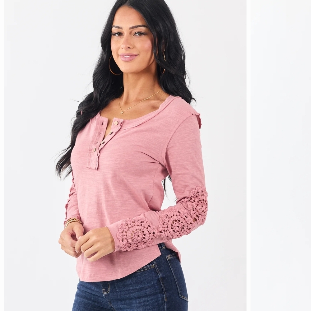 Pink Lace Sleeve Women's Top